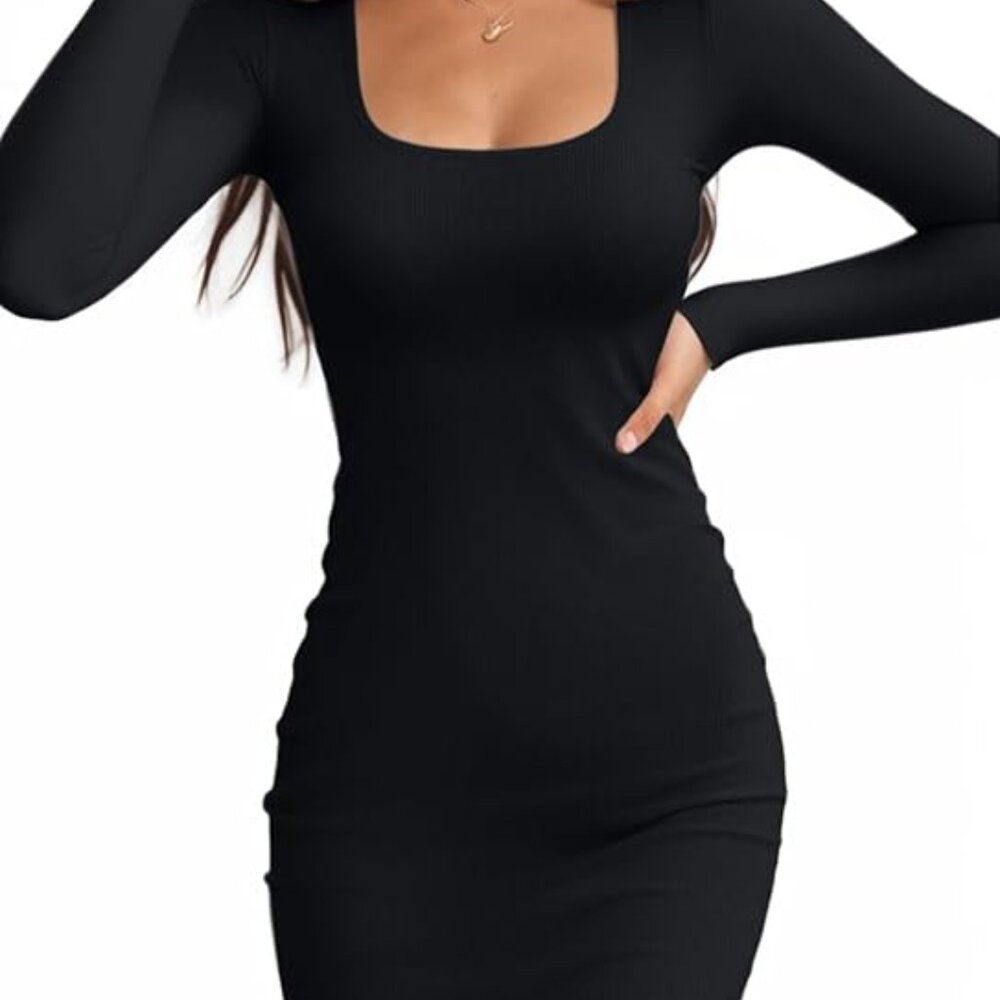 Amazon Brand Black Long Sleeve Fitted Mini Dress